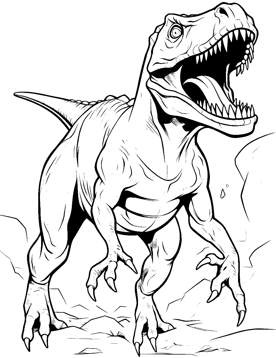 Fierce T-Rex Coloring Page - An intimidating pose of the hybrid, T-Rex.