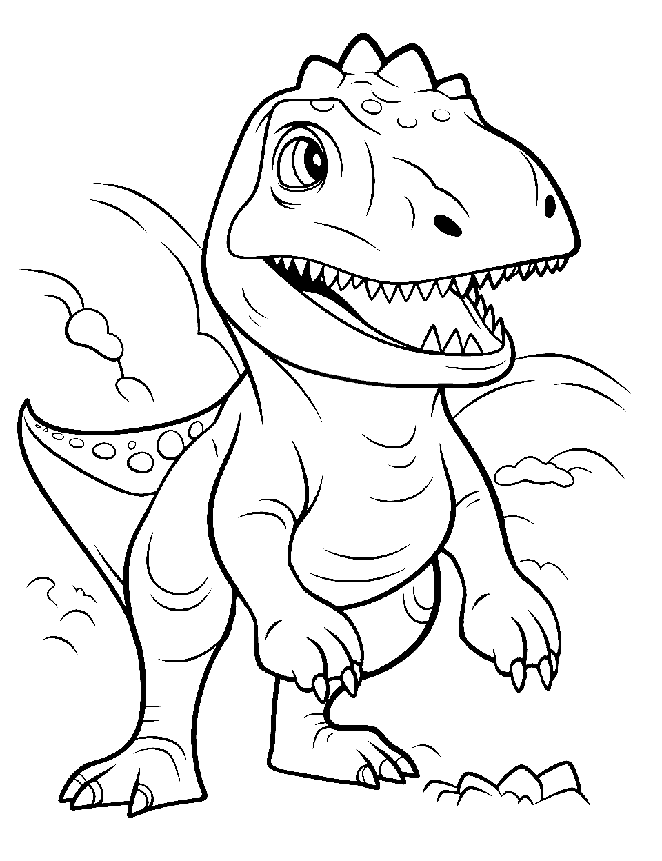 Kawaii T Rex Coloring Page - An ultra-cute T Rex standing looking cute.