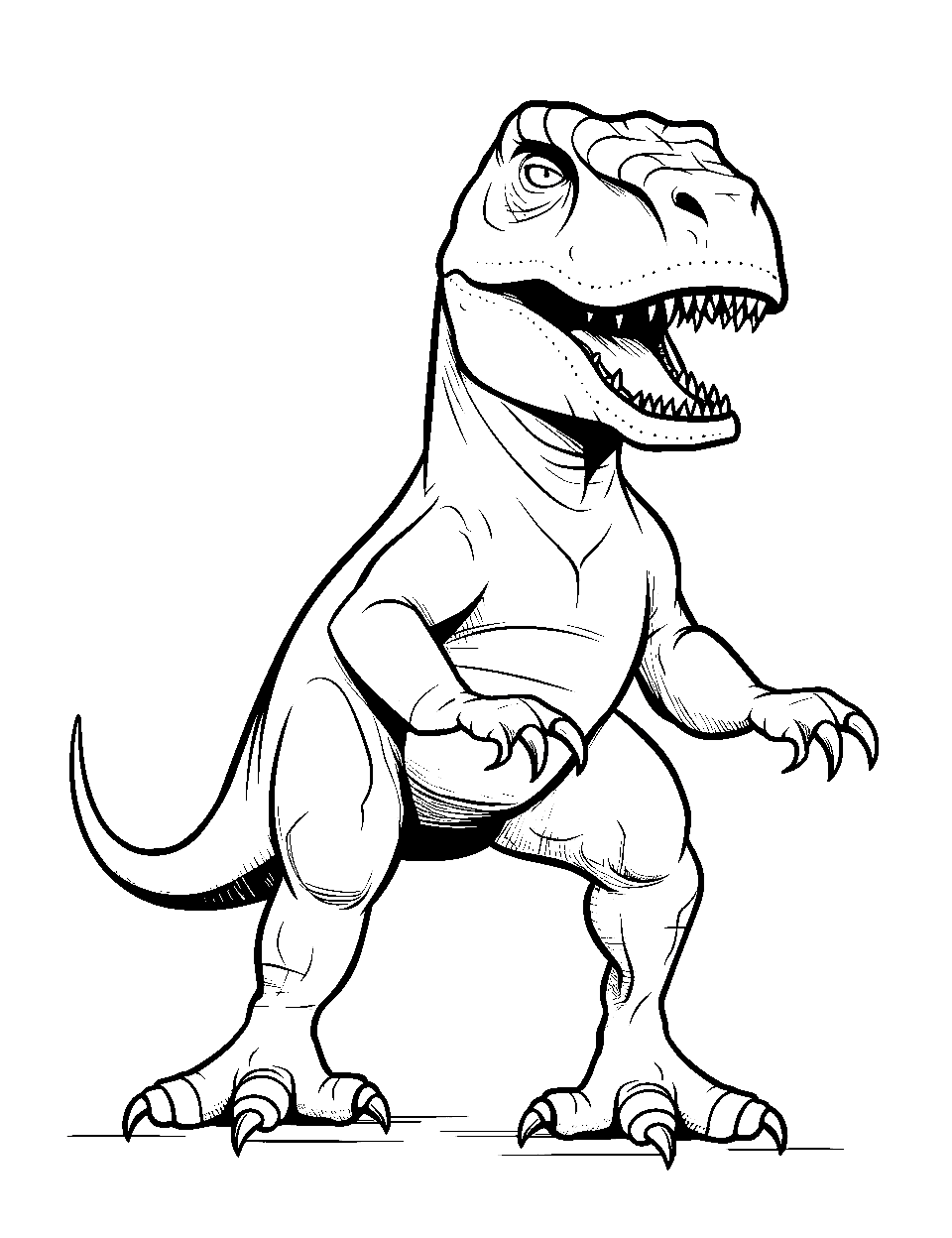 Simple T Rex Stance Coloring Page - A basic, easy-to-color pose of a T-Rex.