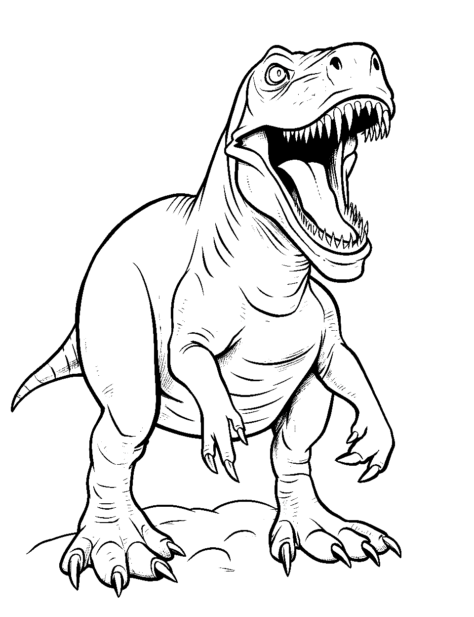 Angry T Rex T-rex Coloring Page - A T-Rex is roaring, trying to scare its prey.