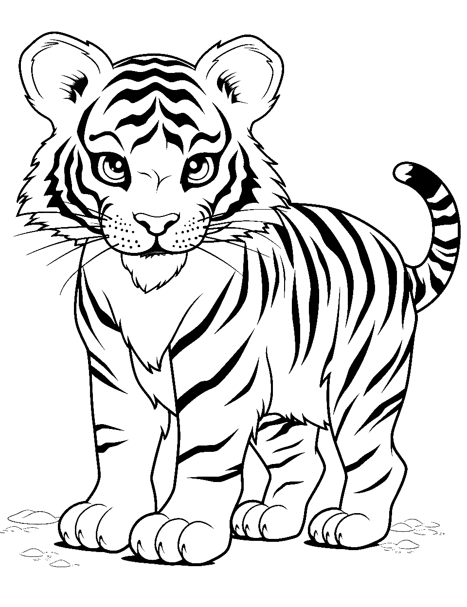 Kawaii Tiger Bliss Coloring Page - An adorable kawaii tiger with big sparkling eyes.