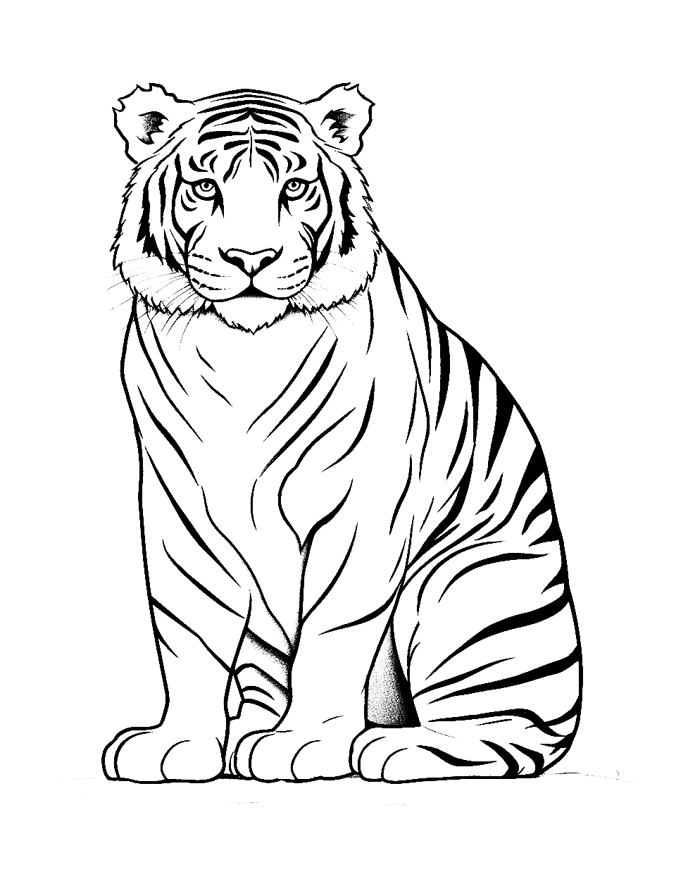 Sitting Proud Tiger Coloring Page - A regal tiger sitting with an air of authority.