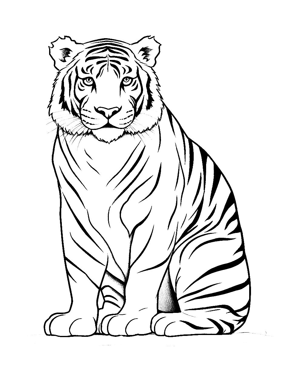 Sitting Proud Coloring Page - A regal tiger sitting with an air of authority.