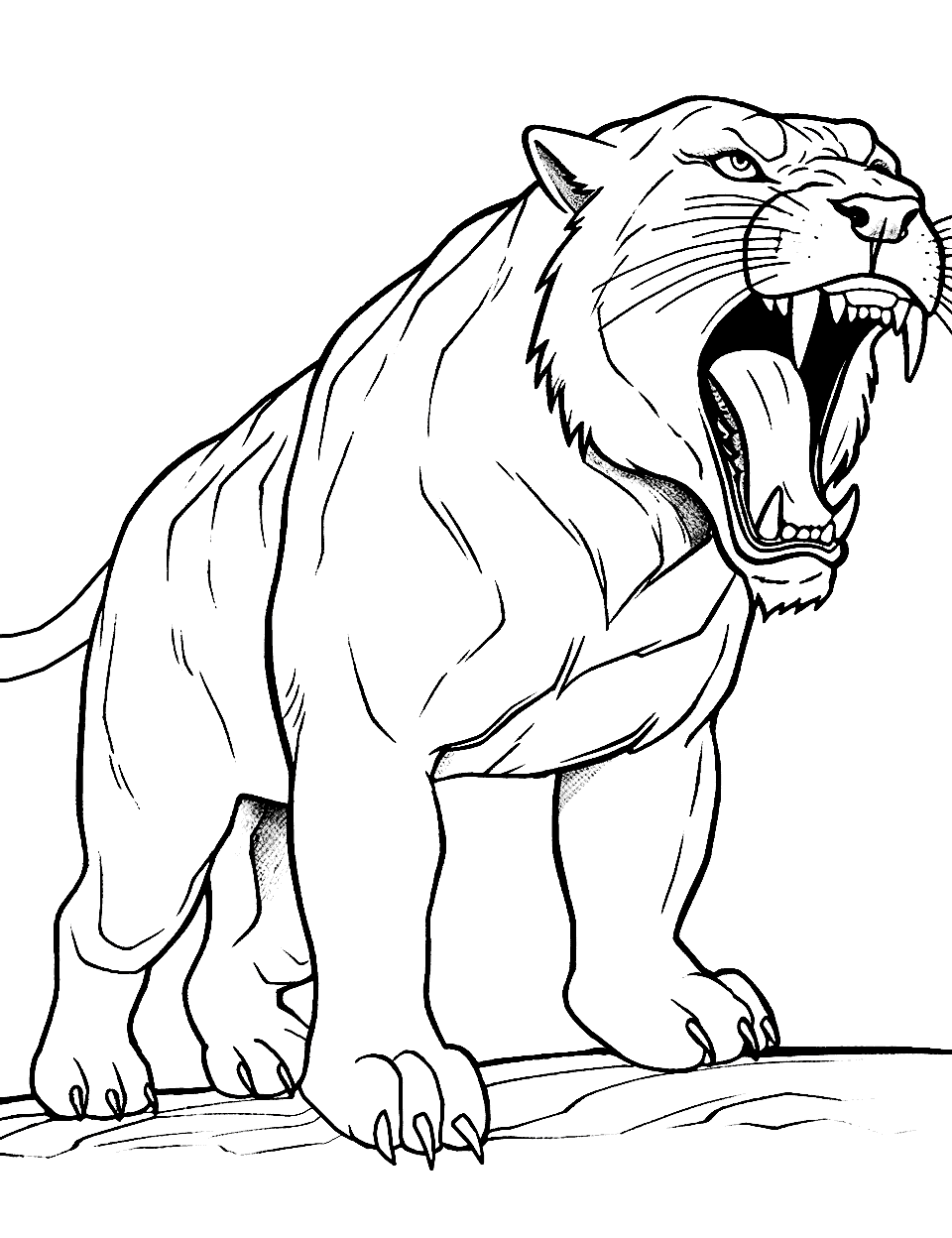 Saber Tooth Tiger of the Past Coloring Page - The extinct saber-toothed tiger looking powerful with its huge teeth.