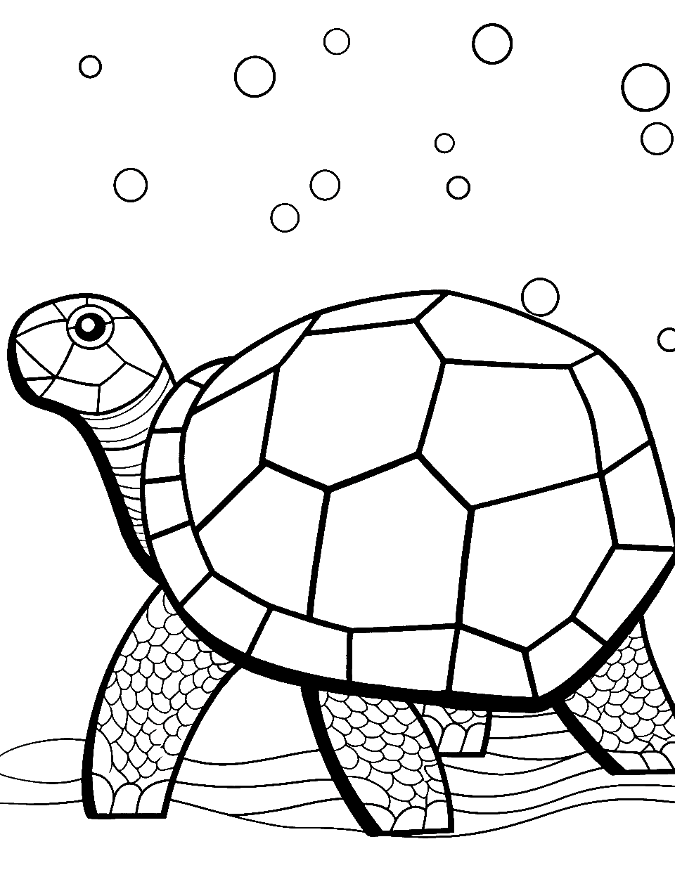 Geometric Turtle Design Coloring Page - A turtle made entirely of geometric shapes, offering a unique coloring challenge.