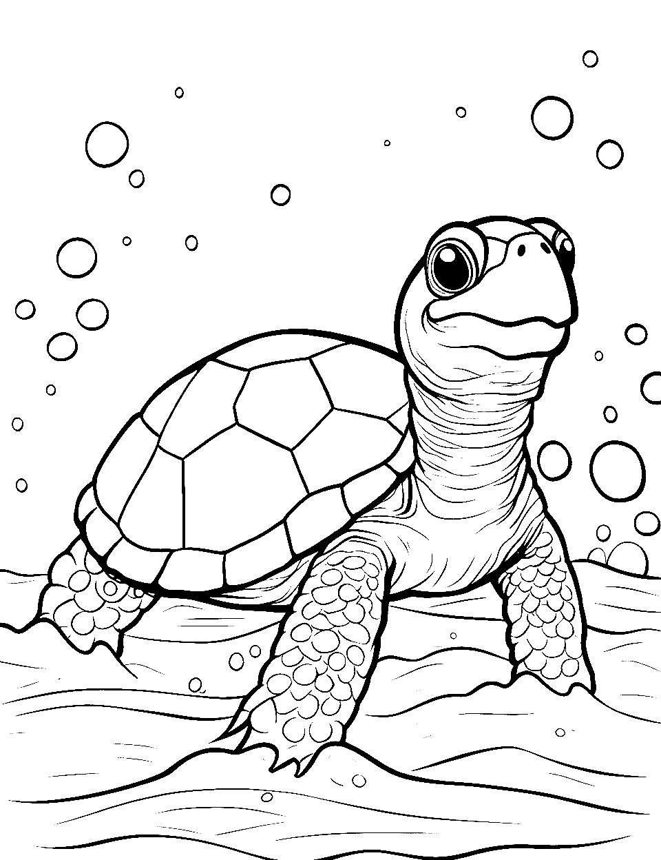 Muddy Day Out Coloring Page - A mud turtle emerging from a puddle.