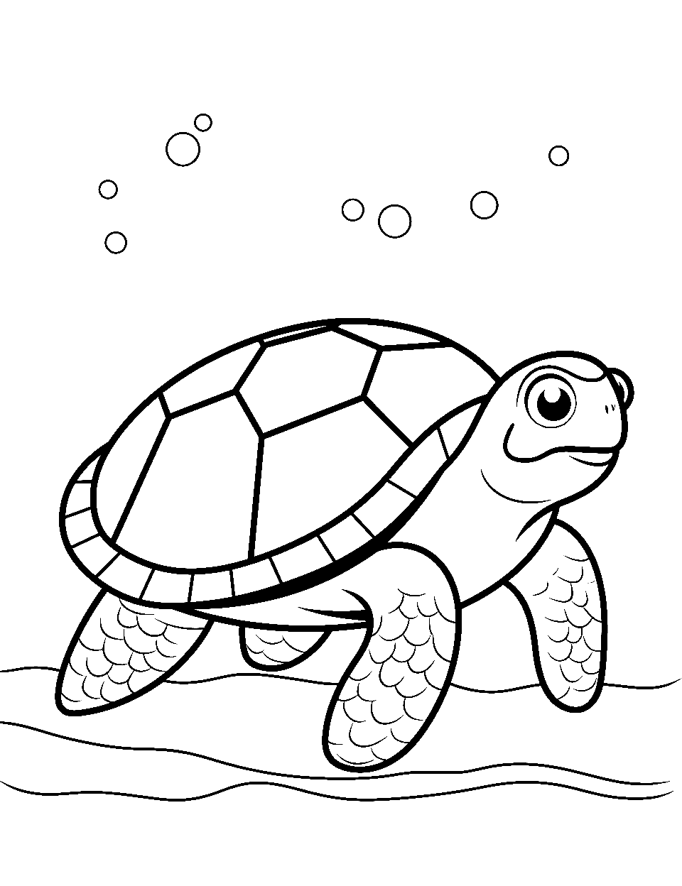 Simple Line Turtle Coloring Page - A simple turtle outline that is perfect for easy coloring.