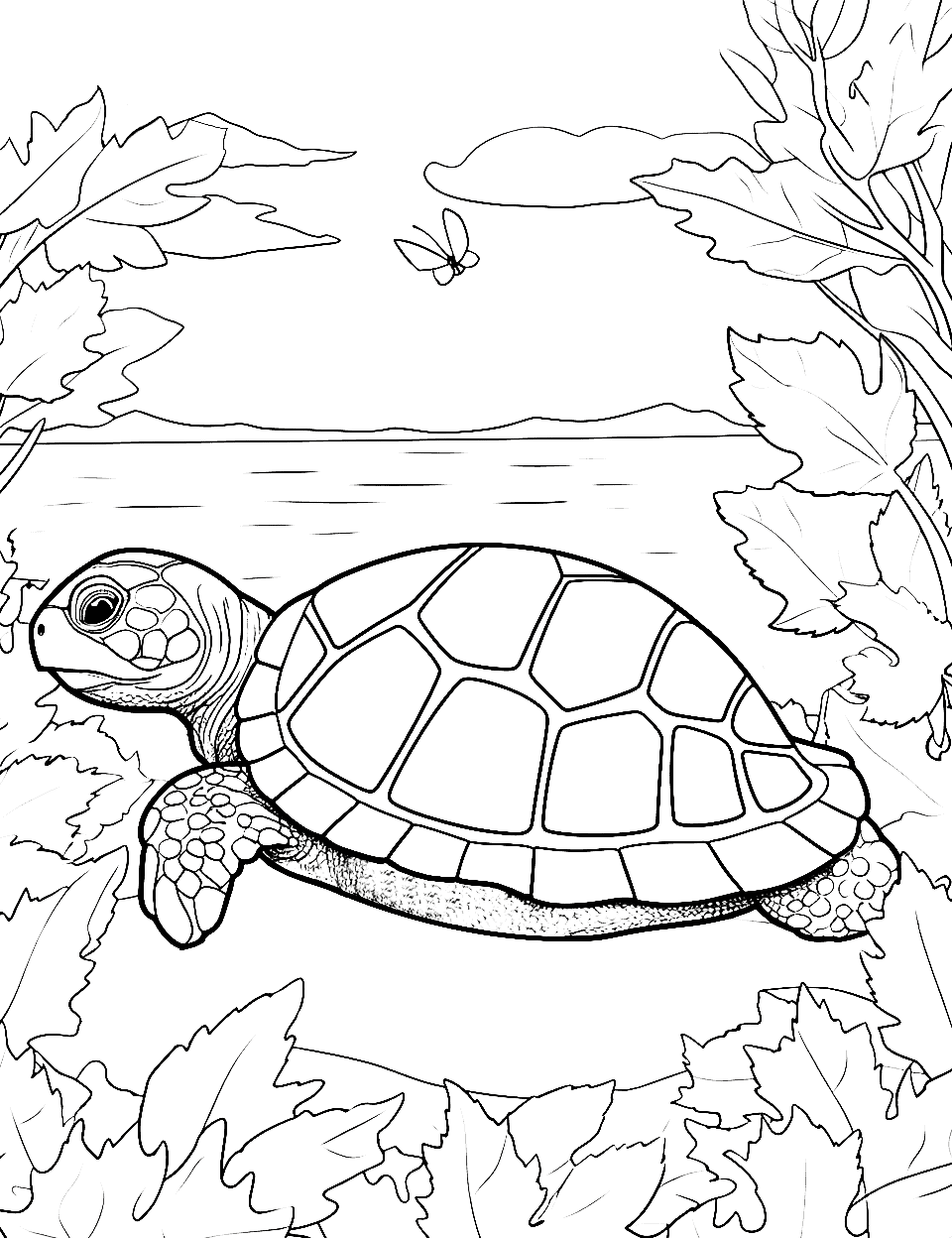 Autumn Turtles Coloring Page - Turtles enjoying the colorful leaves of fall around them.