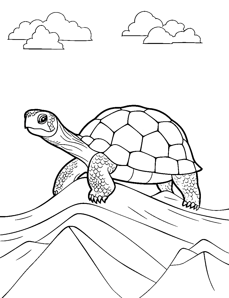 Mountain Climbing Turtle Coloring Page - A brave turtle attempting to climb a small hill or mountain.