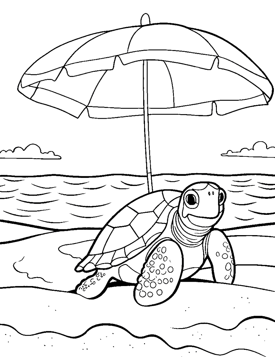 Beach Fun Turtle Coloring Page - A turtle enjoying a day on the beach.