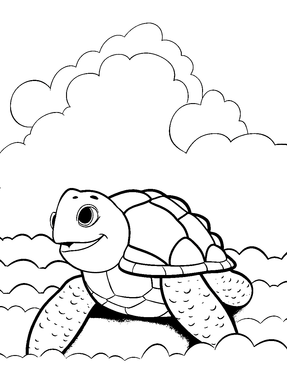 Turtle's Cloud Daydream Coloring Page - A turtle floating on top of a cloud.