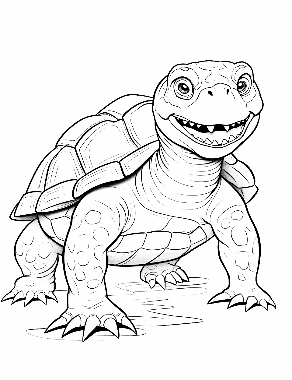Snapping Turtle Coloring Page - A snapping turtle with its mouth slightly open, ready to snap.