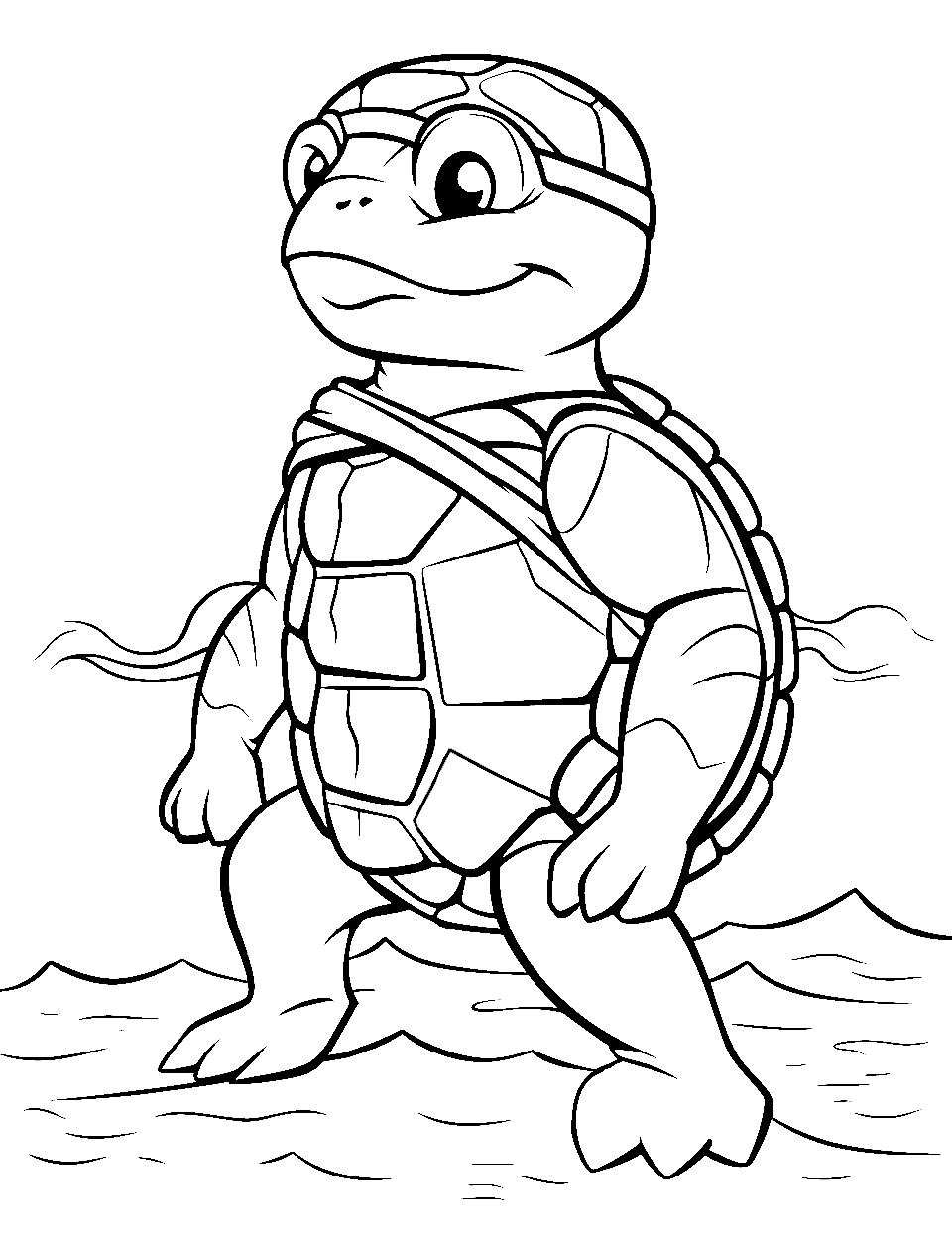 Michelangelo's Pose Turtle Coloring Page - A turtle striking a pose with a bandana, reminiscent of Michelangelo from the Ninja Turtles.