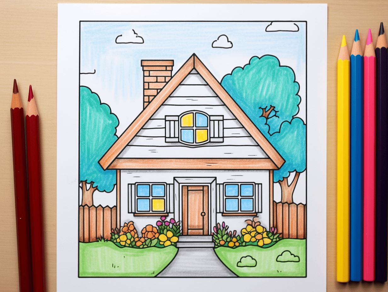 a Crayons artwork drawing of a house in a forest | Stable Diffusion