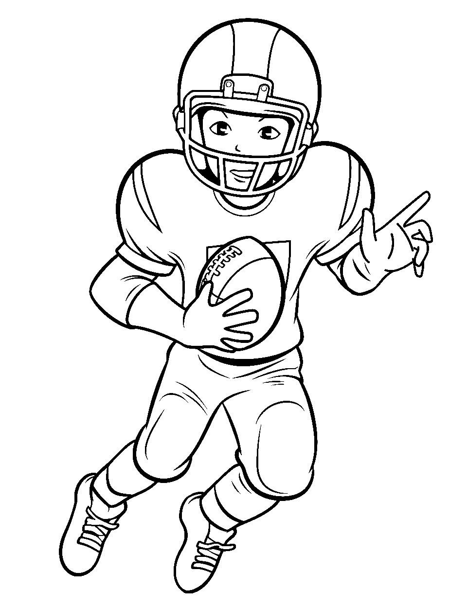 Charging Quarterback American Football Coloring Page - A quarterback holding a football, ready to throw.