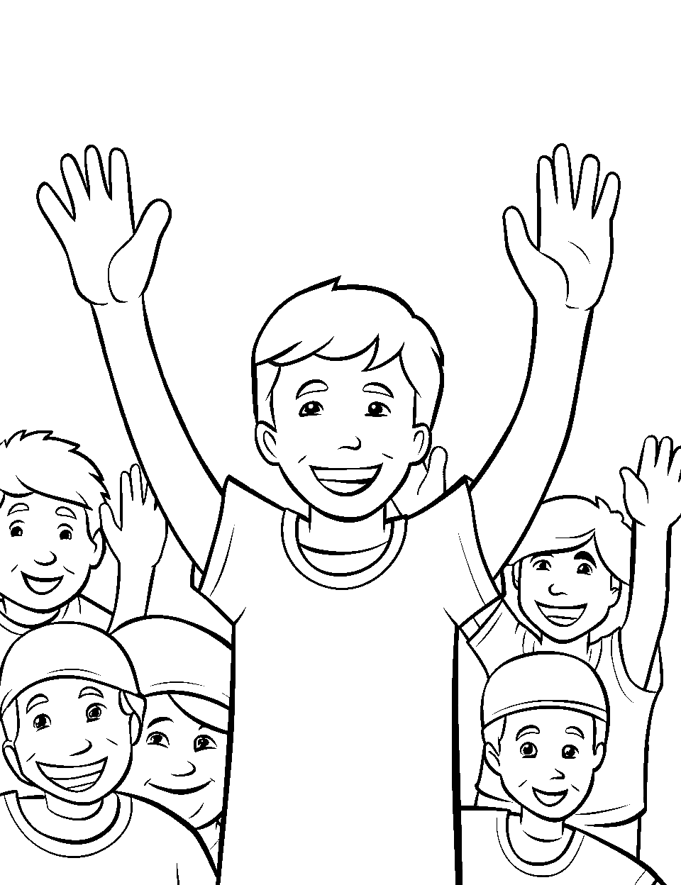 Fans Cheering Coloring Page - Fans in the stands cheering and waving.