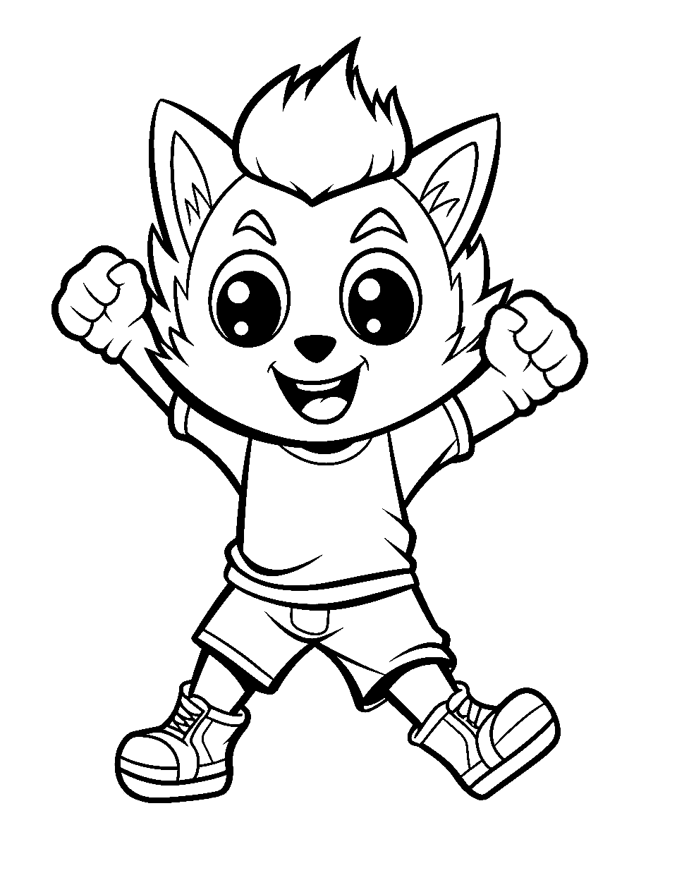 Spirited Team Mascot American Football Coloring Page - A lively team mascot is dancing on the sideline.