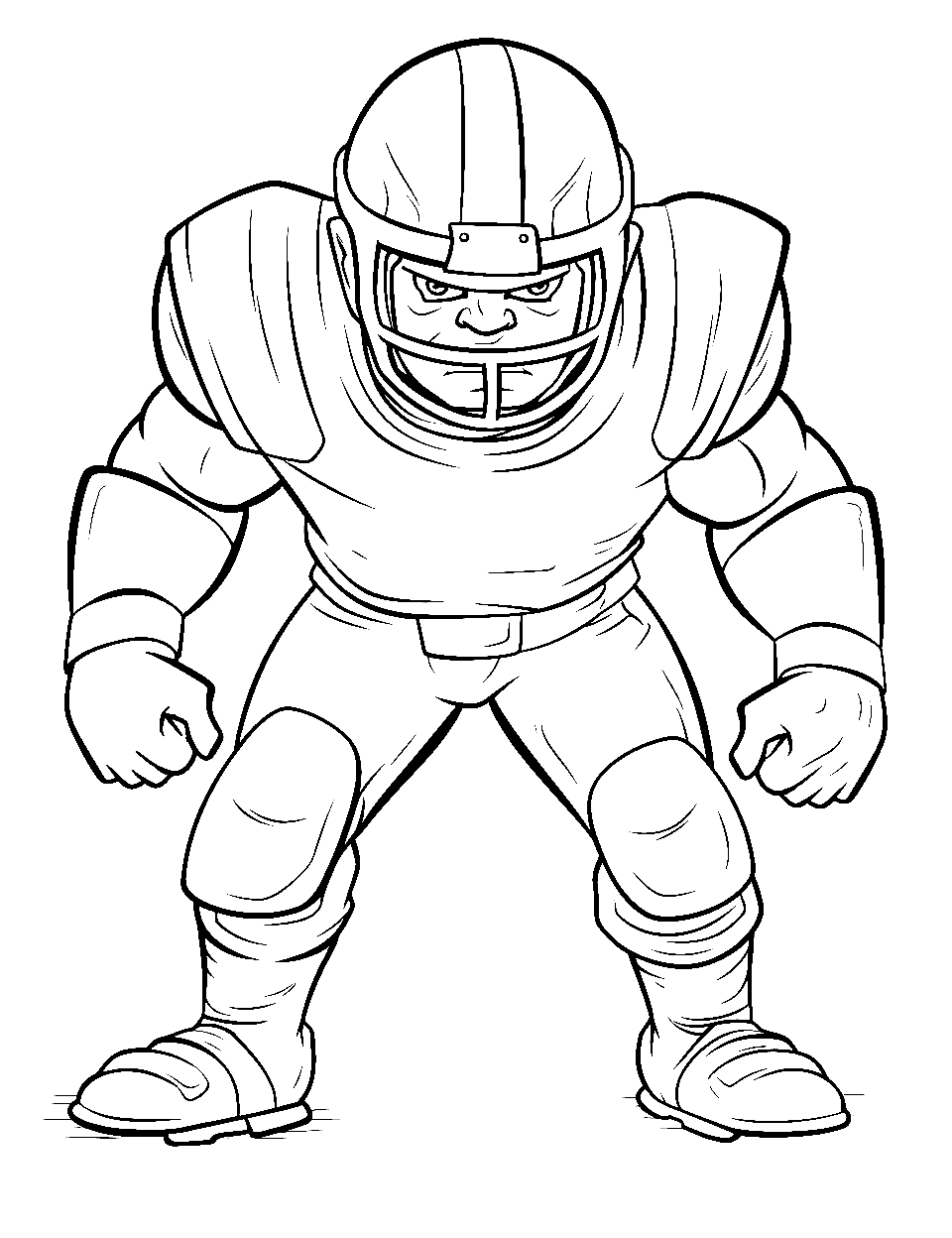 Focused Linebacker Coloring Page - A linebacker in a stance, focused on the offensive line.