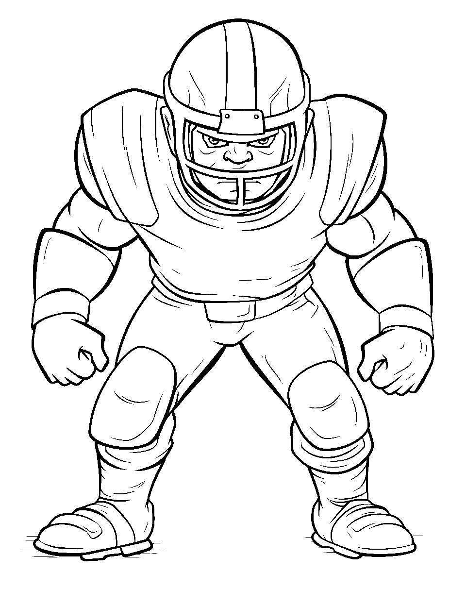 Focused Linebacker American Football Coloring Page - A linebacker in a stance focused on the offensive line.