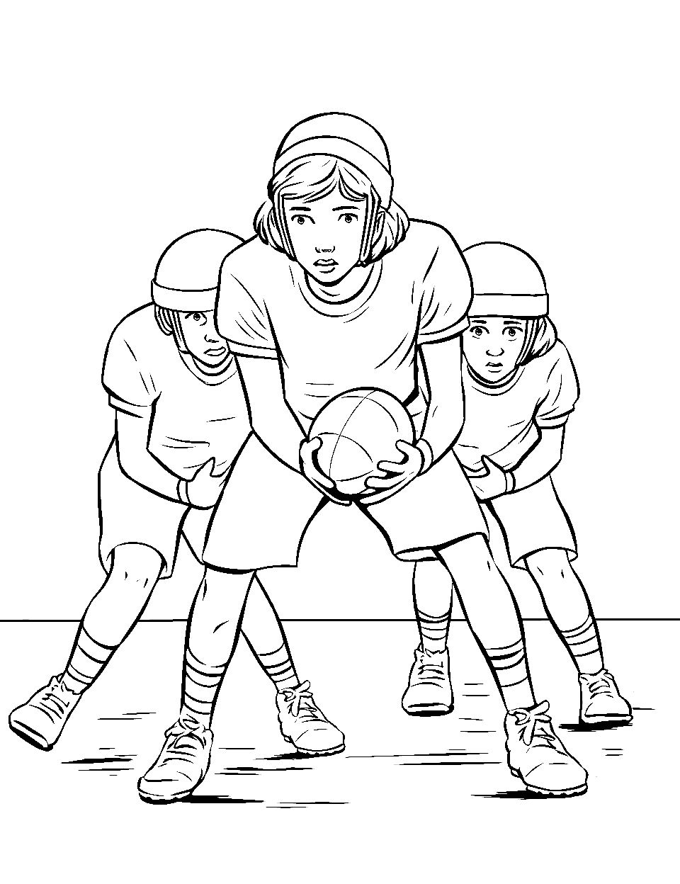 Rugged Blocking Drill Coloring Page - Players engaging in a blocking drill during practice.
