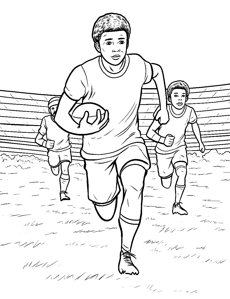 Players Training American Football Coloring Page - Players training for the upcoming match on the football field.