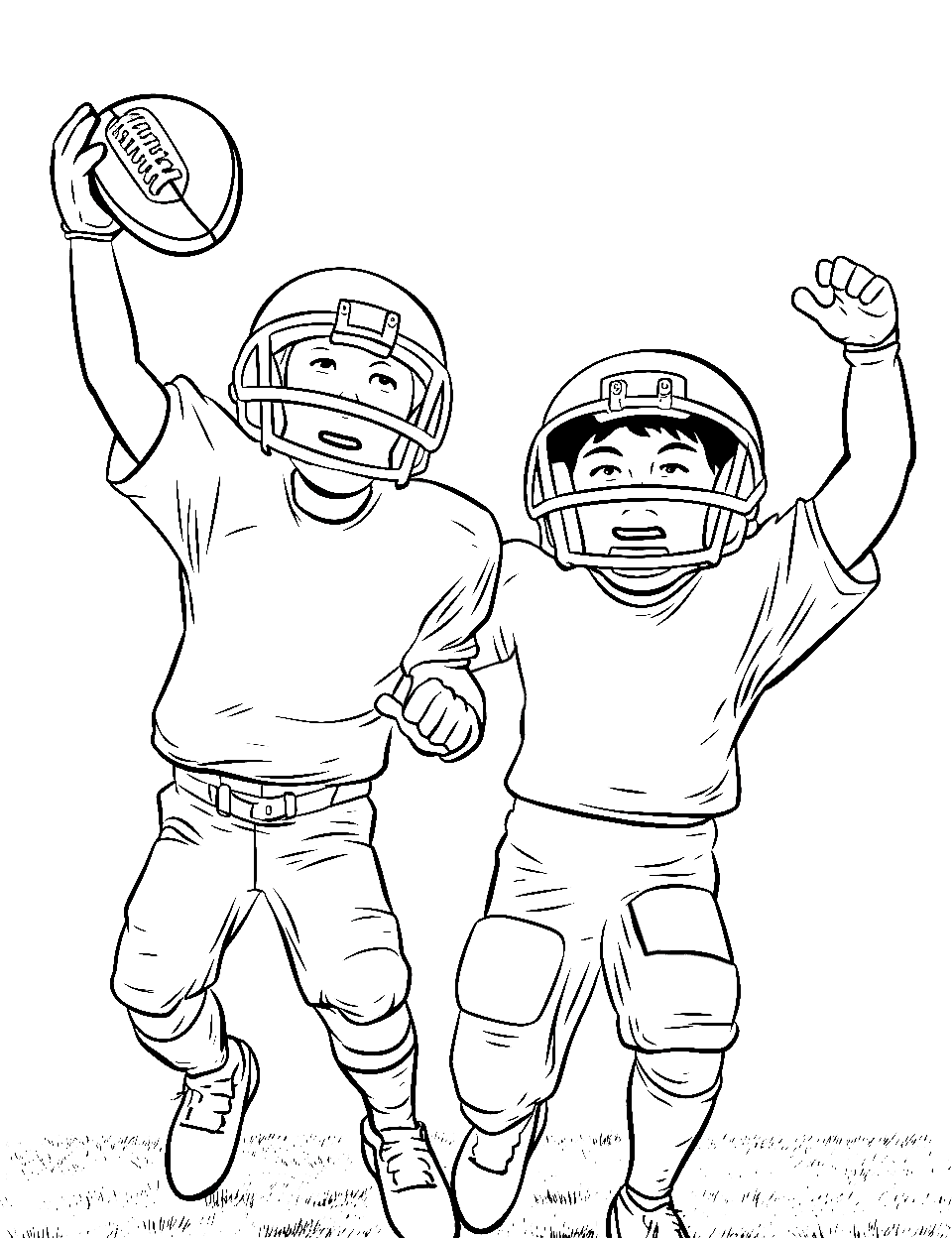 Successful Two-Point Conversion Coloring Page - Players celebrating a successful two-point conversion.