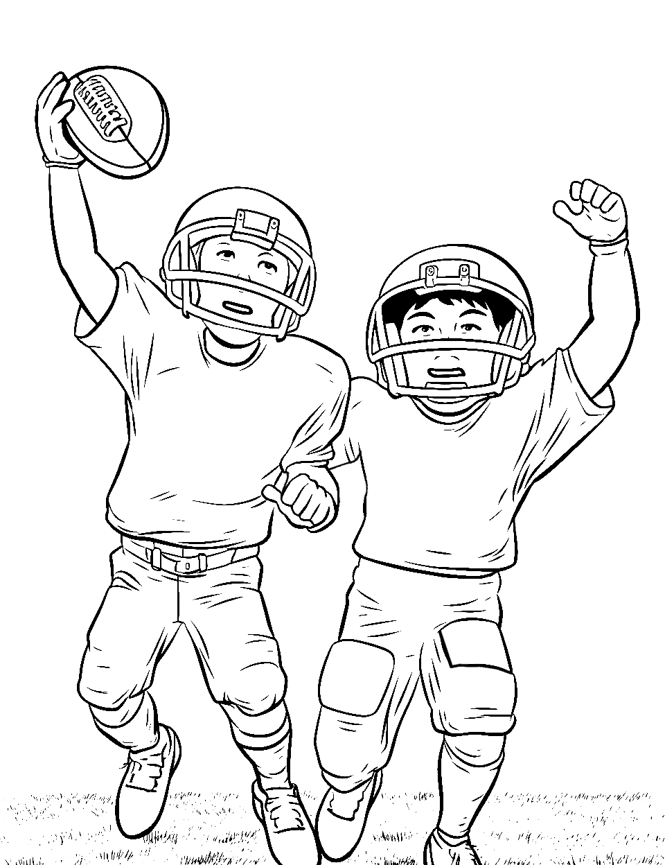 Successful Two-Point Conversion American Football Coloring Page - Players celebrating a successful two-point conversion.