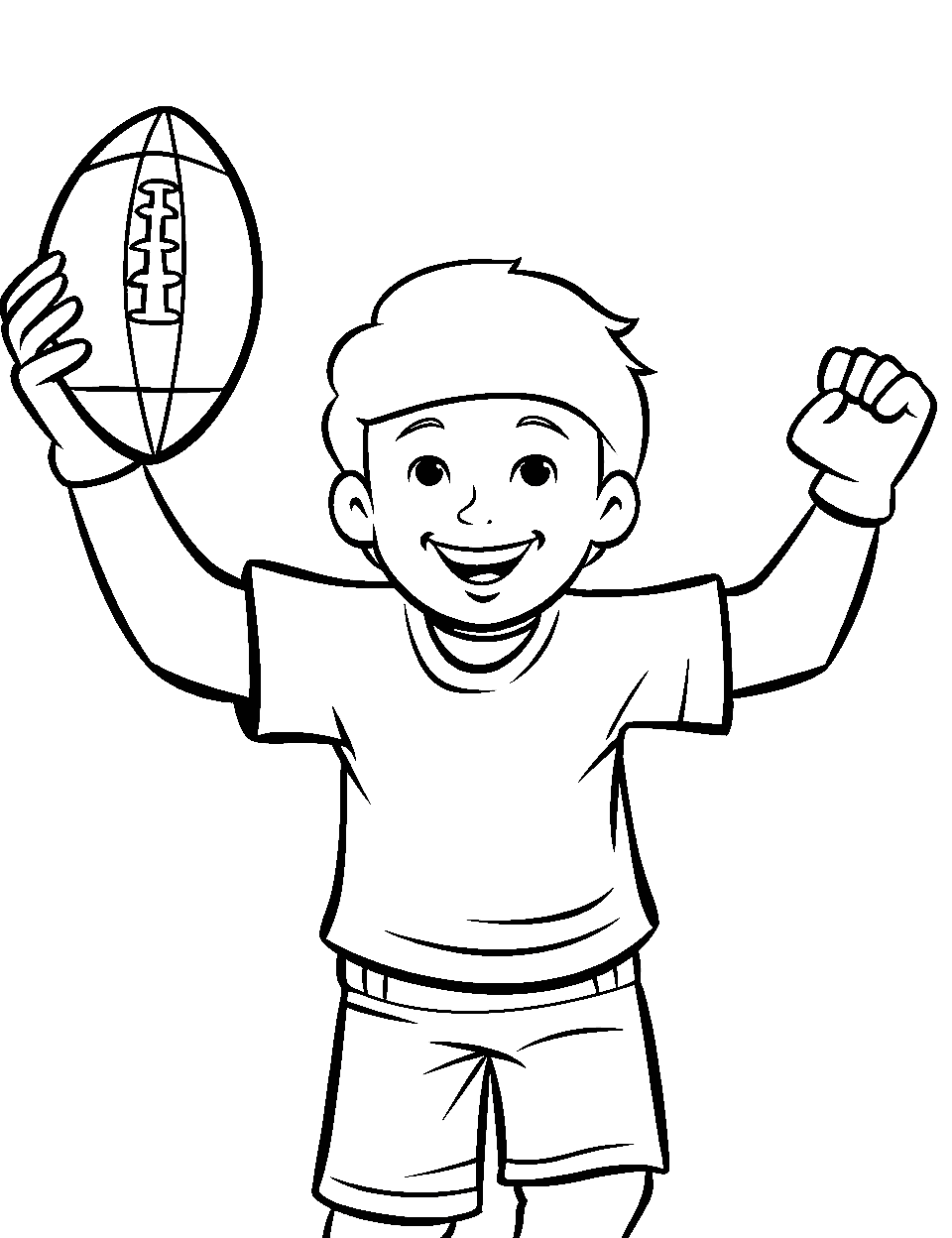 Avid Football Fan Coloring Page - A fan holding a football and posing for a picture.