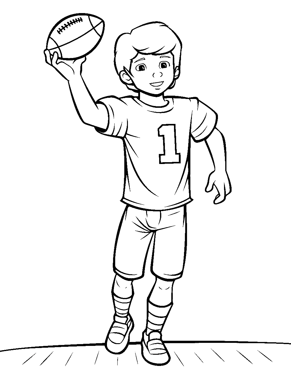 Fan on Field American Football Coloring Page - A fan throwing in the ball from outside the line of the field.