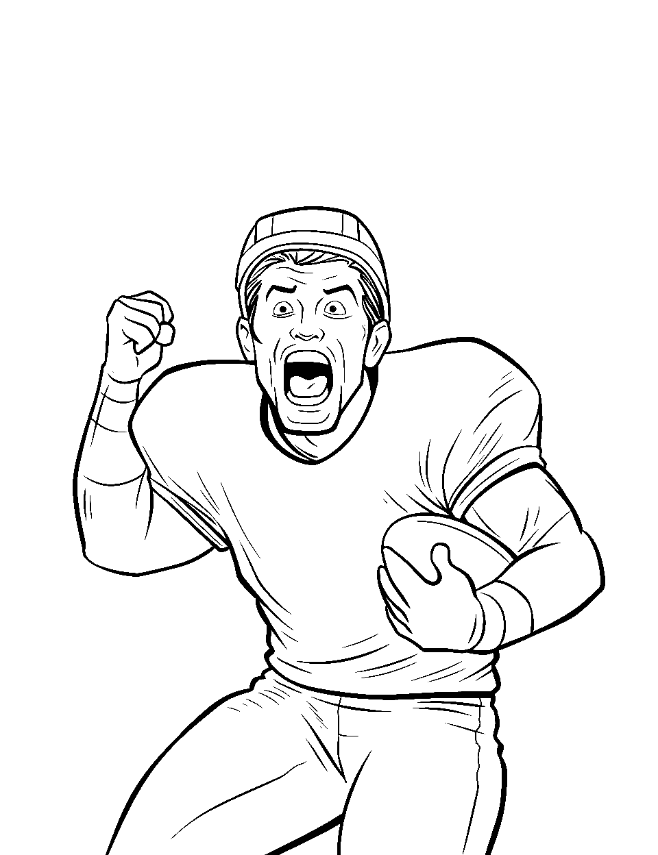 Bold Celebration American Football Coloring Page - A player yelling a celebration song after scoring an amazing goal.