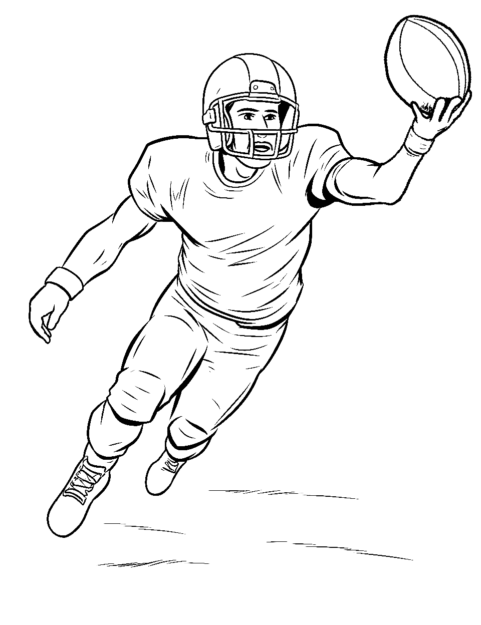 Athletic Leap American Football Coloring Page - A player leaping forward to catch a football.