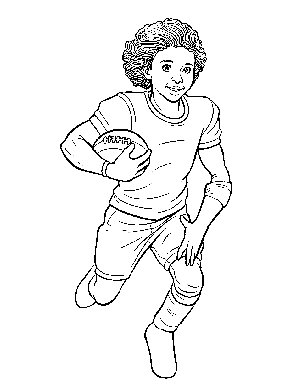 Rushing to the Field American Football Coloring Page - A player without any gear rushing to the field to join the victory parade.