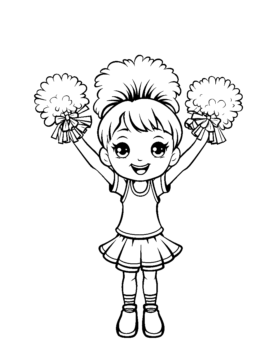 Cheerful Cheerleader Coloring Page - A cheerleader with pom-poms cheering on the sideline.
