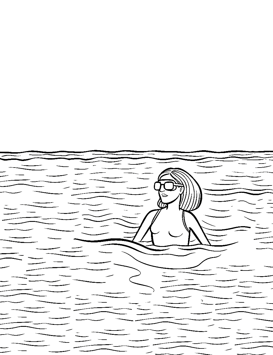 Caribbean Snorkeling Beach Coloring Page - A lone woman snorkeling in the Caribbean Sea.