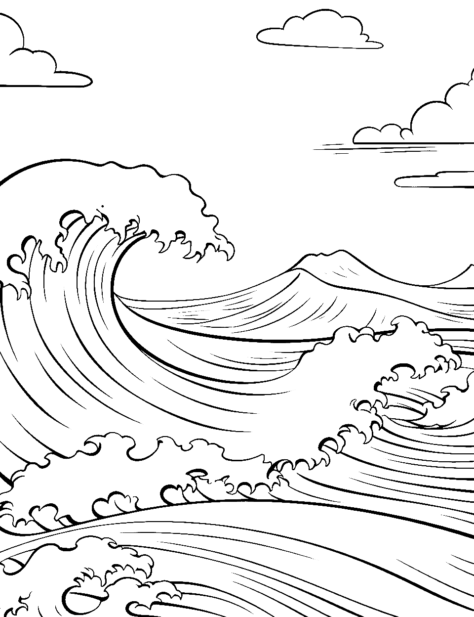Realistic Ocean Wave Coloring Page - An accurate depiction of a single wave, showcasing the beautiful blue ocean.