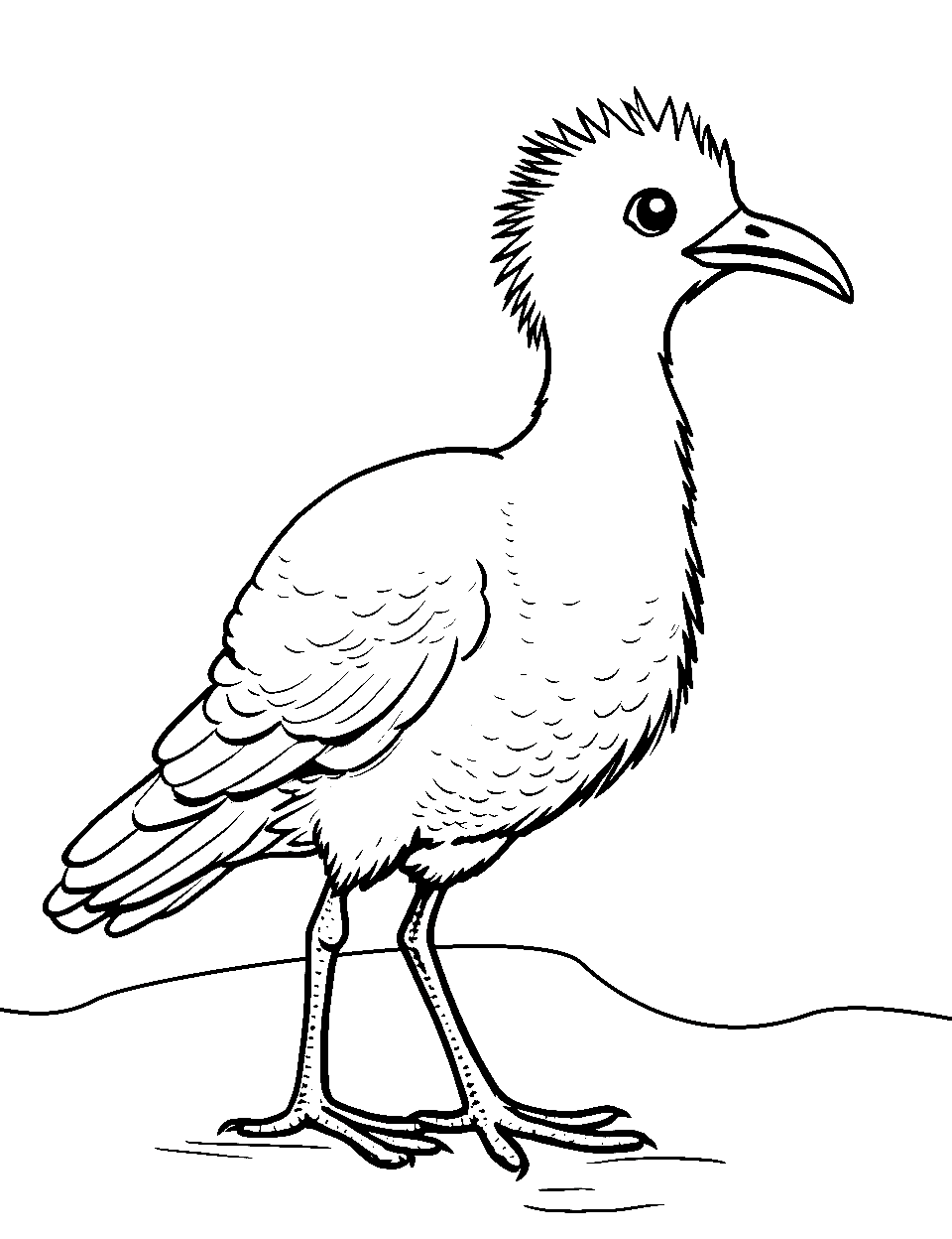 Ostrich in Sand Dance Coloring Page - An ostrich playing around in the sand.
