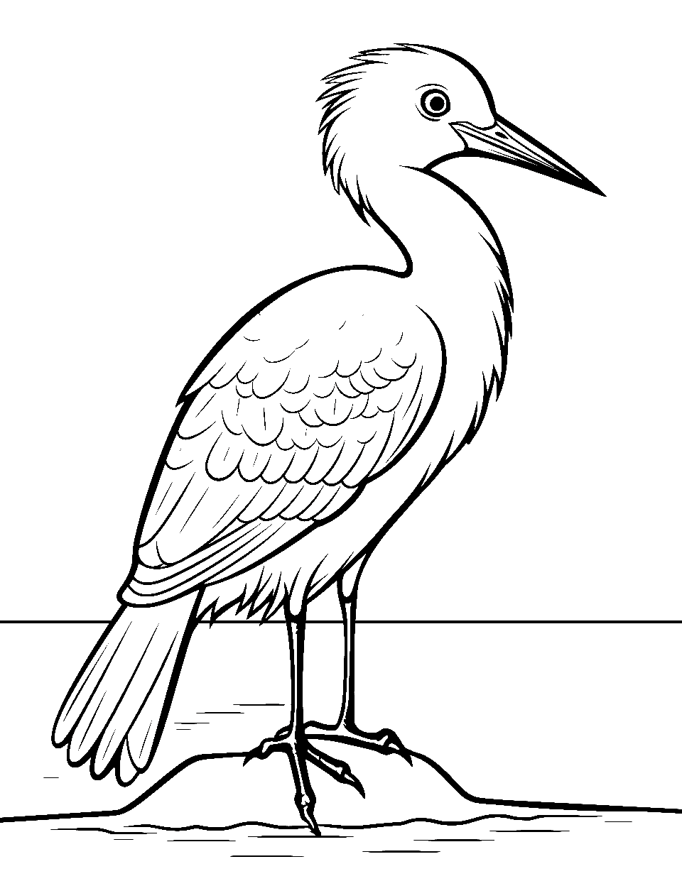 Graceful Crane Stand Coloring Page - A crane standing tall by a serene pond.