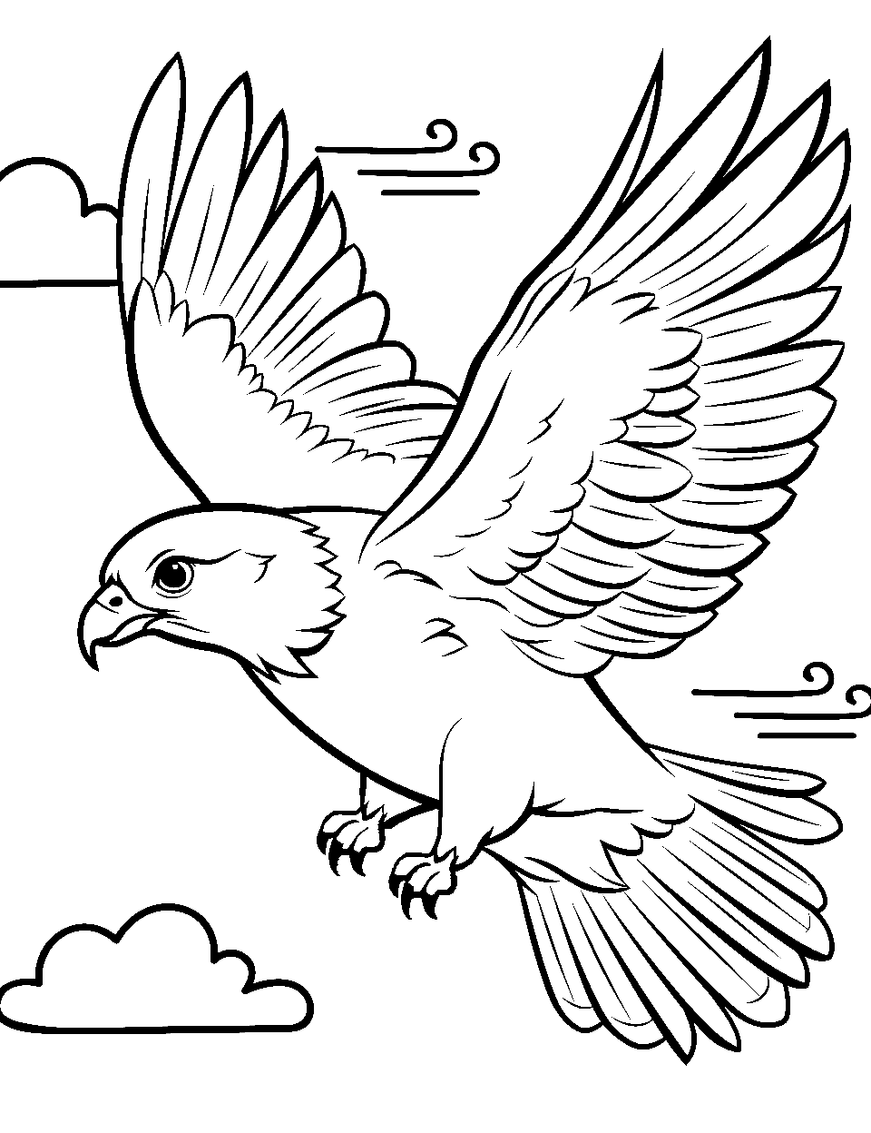 Simple coloring page for kids 4-8 age white and black, bird on a