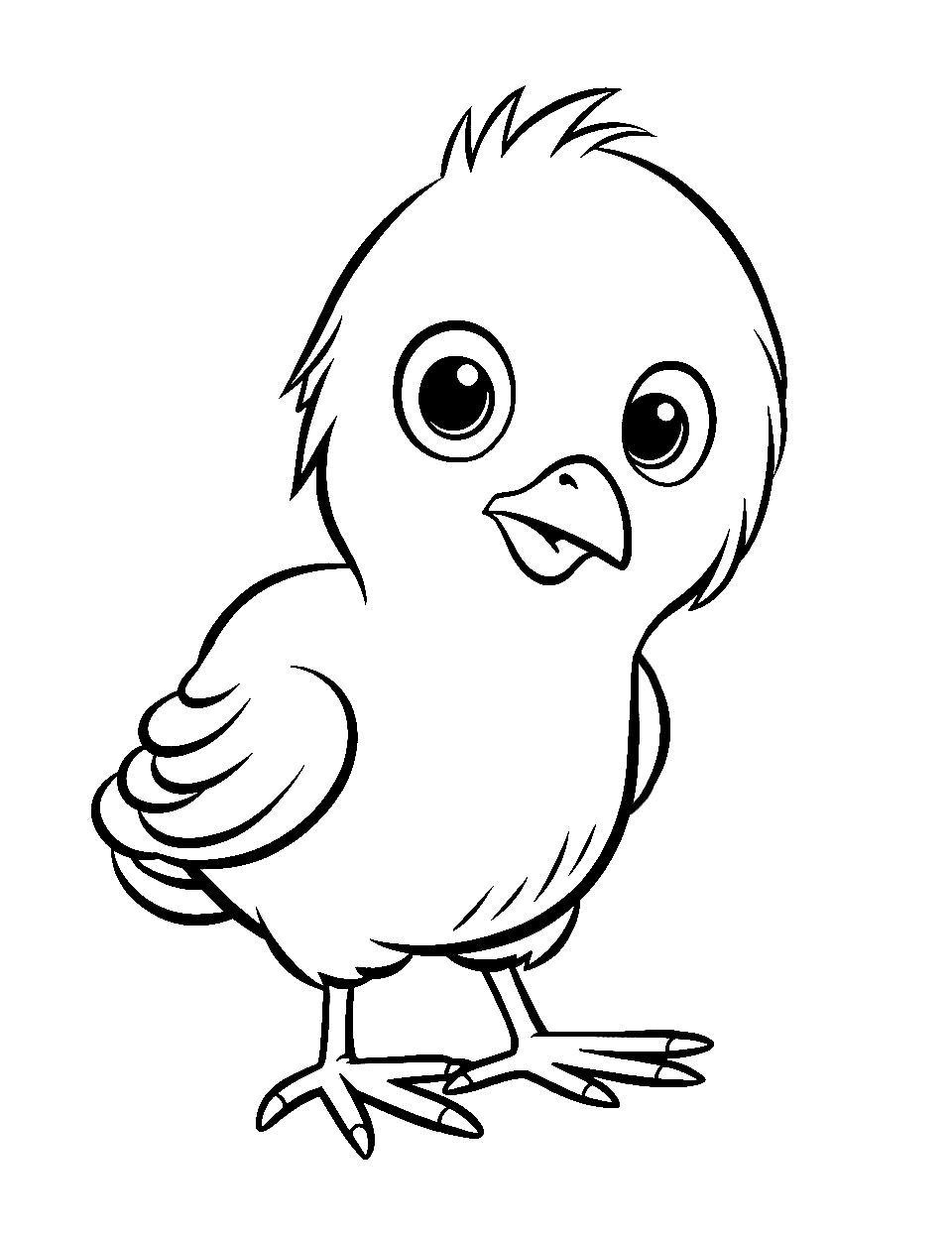 Baby Chick's First Steps Coloring Page - A tiny chick taking its first tentative steps.