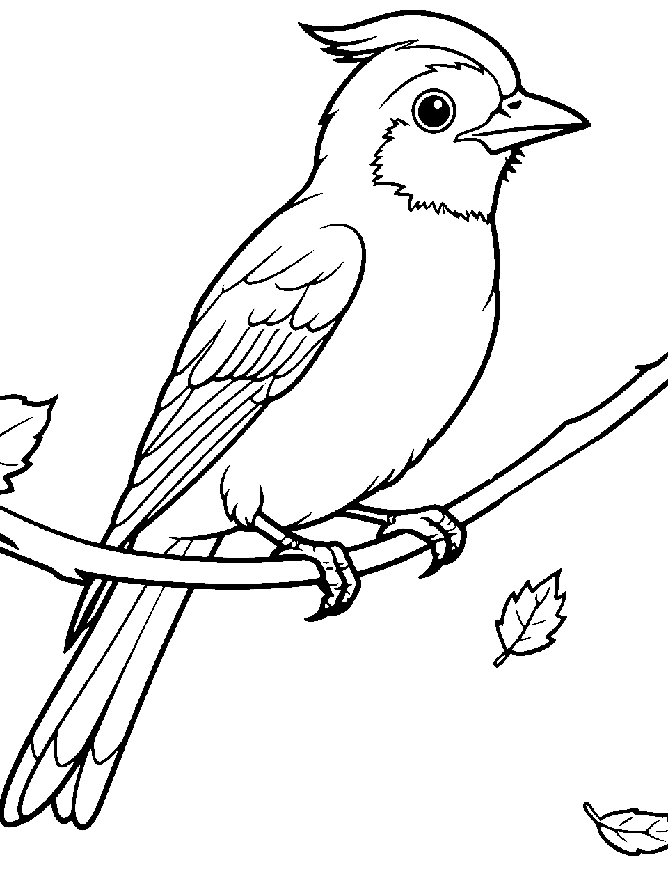 Blue Jay in Fall Bird Coloring Page - A blue jay spotted on a tree in the autumn season.