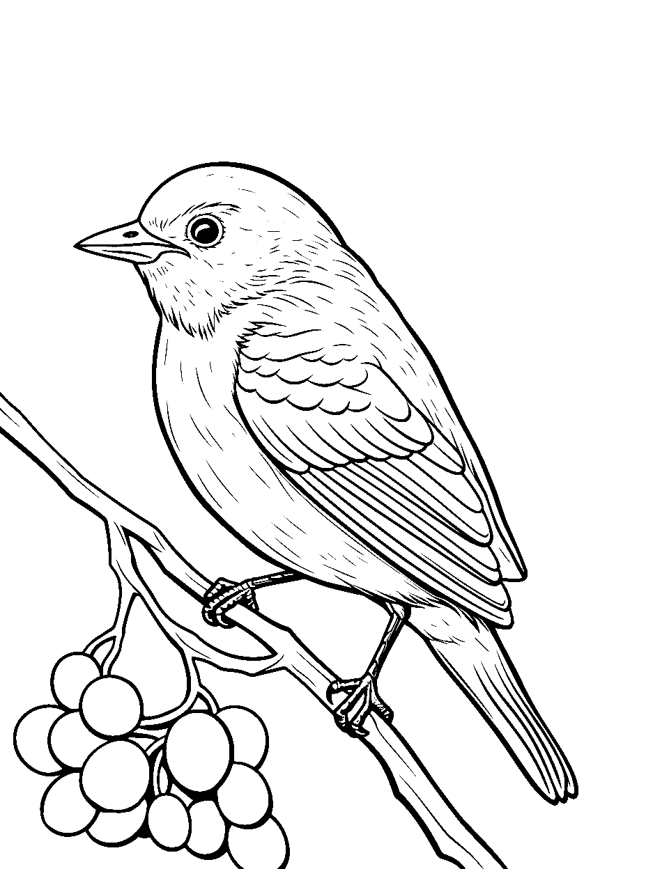 Robin's Berry Feast Coloring Page - A robin delighting in a bounty of red berries.