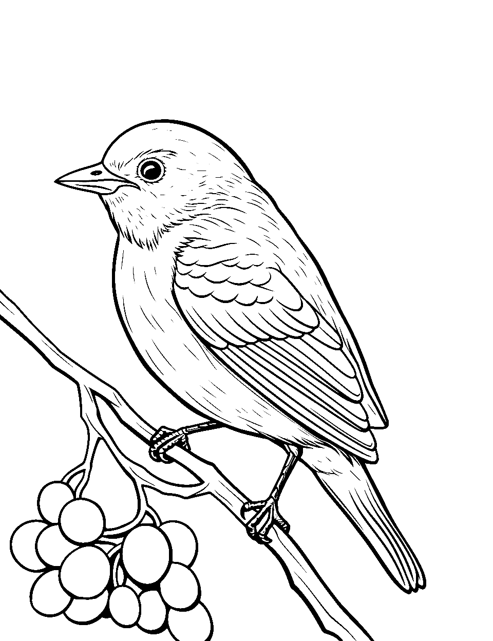 Robin's Berry Feast Bird Coloring Page - A robin is delighting in a bounty of red berries.