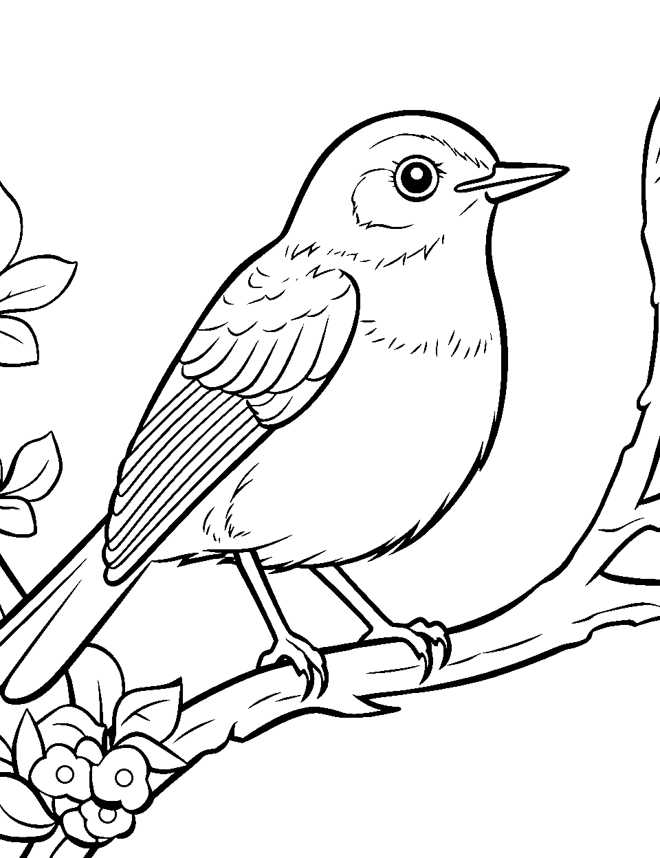 Robin in Spring Coloring Page - A cheerful robin sitting on a branch during springtime.
