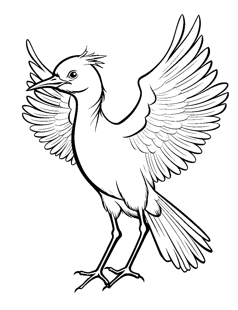 Crane's Graceful Wings Coloring Page - A crane spreading its wings wide in a graceful pose.
