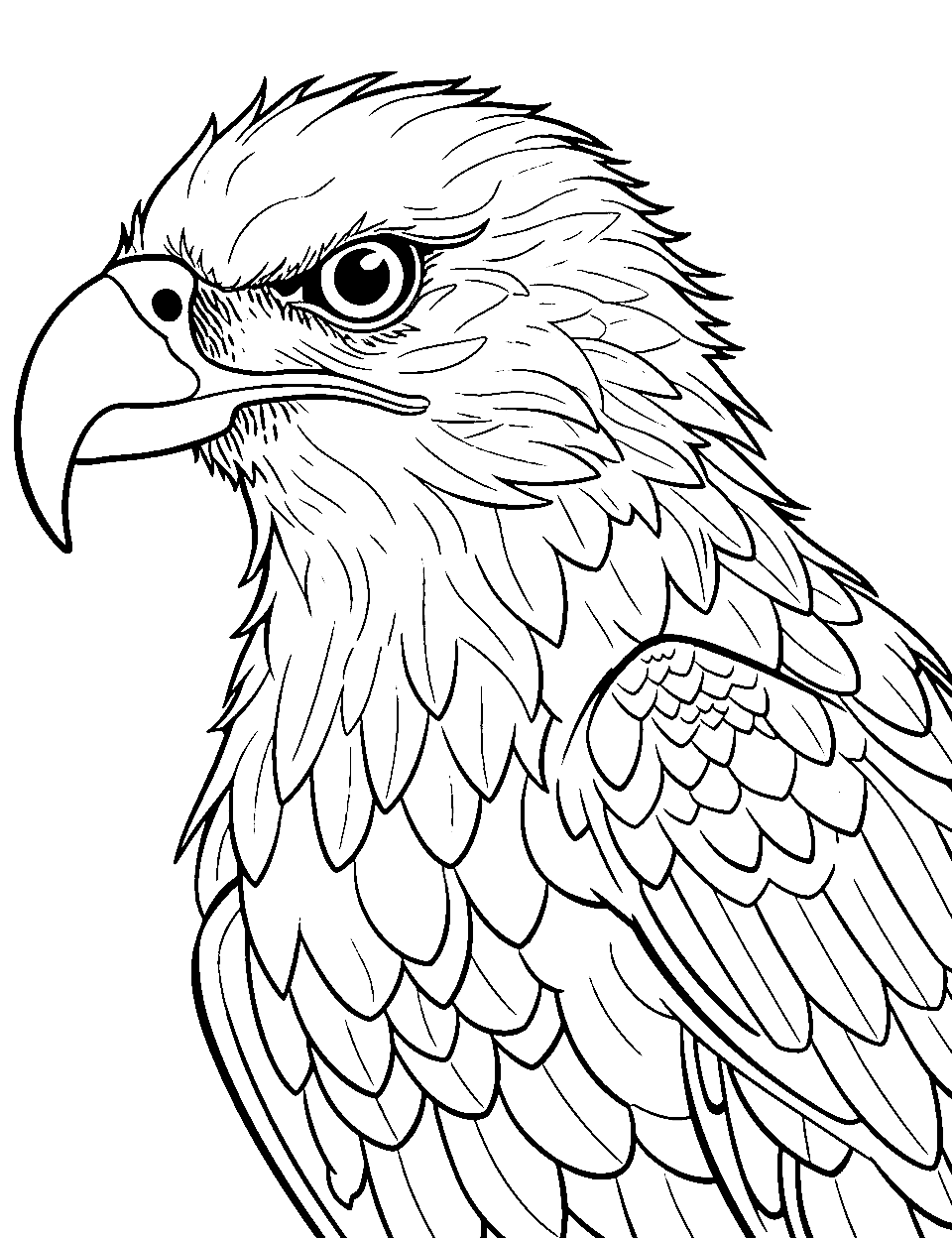 Advanced Eagle Portrait Coloring Page - Detailed close-up of an eagle’s fierce gaze.