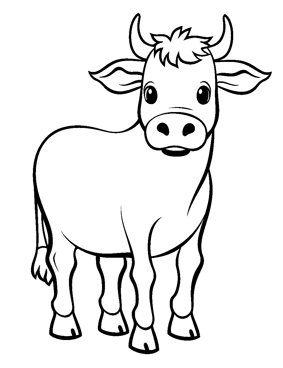Easy Peasy Cow Coloring Page - A simplified cartoonish cow standing happily in a plain.