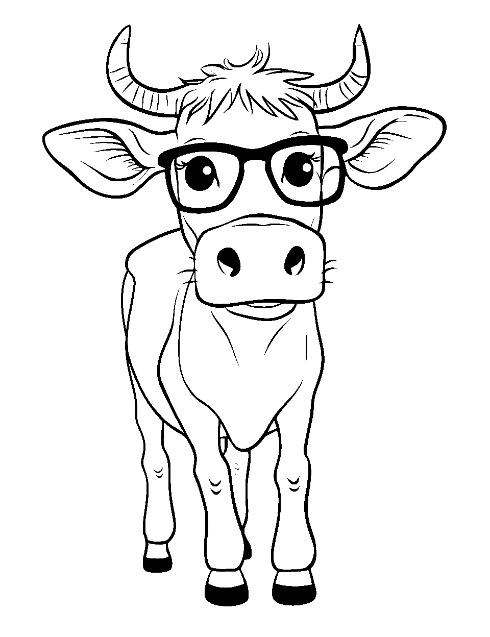 Cow with Glasses Coloring Page - A cow wearing glasses and looking like it knows what’s going on.