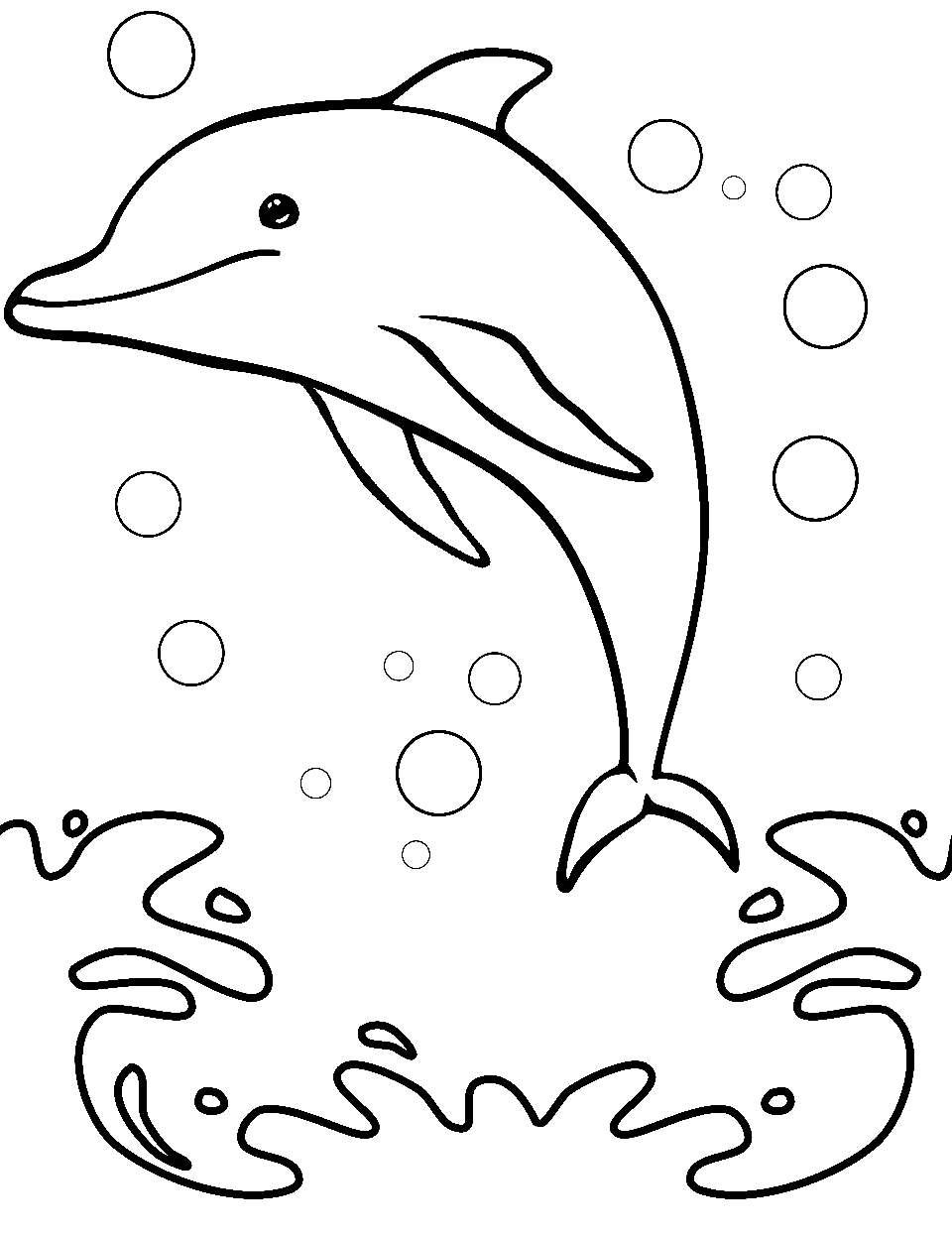 Playful Dolphin Jumping Coloring Page - A cheerful dolphin making a high jump from the glittering ocean waves.