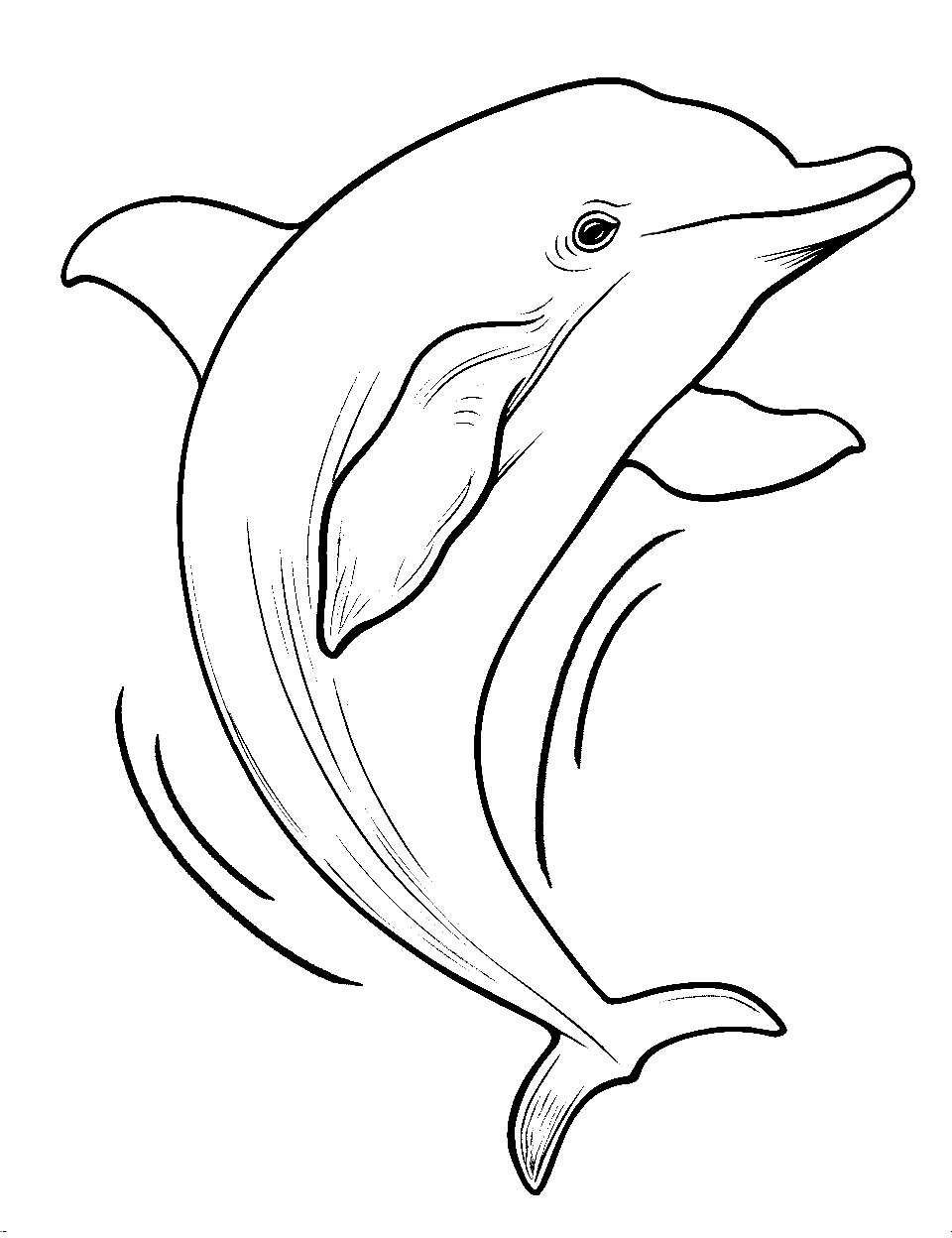 Dolphin Jumping Coloring Page - A big dolphin is jumping and performing tricks.