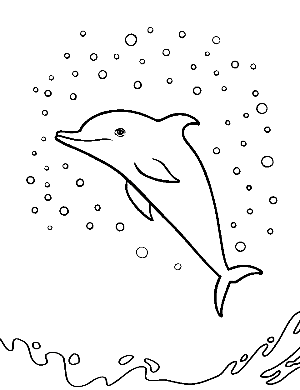 Enchanted Dolphin Dream Coloring Page - A dolphin gracefully leaps above a sea, subtly glowing with mystical lights.